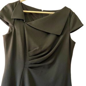 Tahari Arthur S Levine Tailored Black Dress Triangular Neckline Twist Waist Sz10